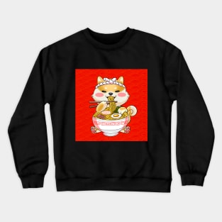 Shiba inu eating ramen noodles happily Crewneck Sweatshirt